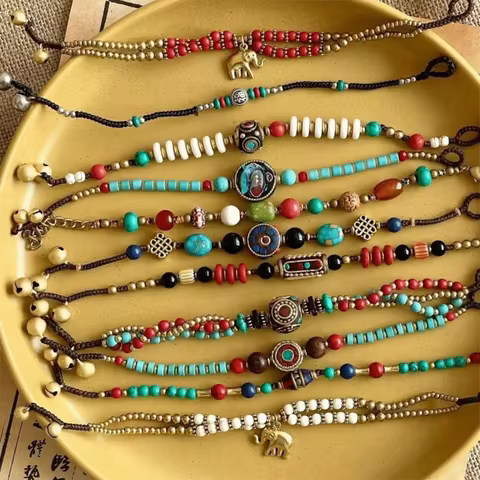 Tibetan Ancient Method Woven Braided Bracelet Nepal Bohemian Exotic Bell Women Bracelet Coco Hand Ro