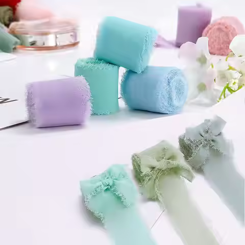 DIY Edged Chiffon Silk-Like Ribbons Wedding Invitation Bouquet Fabric 4cmx5m Christmas Decoration Gi