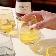 High-value glass cup transparent hexagonal gold edge cup household juice milk cup simple h高颜值玻璃杯透明六角