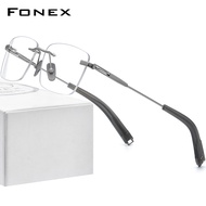 FONEX แว่นตาแว่นสายตาสั้นแว่นตาสี่เหลี่ยมวินเทจไร้กรอบแว่นตาไทเทเนียมบริสุทธิ์80814