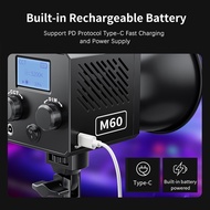 Andoer ไฟเติมสำหรับถ่ายภาพ COB แบบพกพาแฟลชวิดีโอไฟหรี่แสงได้40W 2500K-6500K เอฟเฟกต์แสง9ฉากแบตเตอรี่