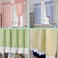 Rèm cửa vintage vải canvas decor caro phối bèo rèm cửa sổ Nhà Xinh Decor trang trí homestay