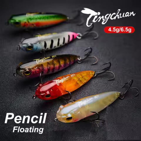 Tingchuan 2023 New 4.5g/55mm 6.5g/60mm Floating Pencil Water Surface Fishing Lure Artificial Catfish