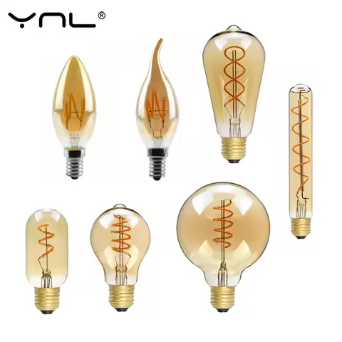 Retro LED Spiral Filament Light Bulb E14 E27 Vintage LED Bulb 220V 4W C35 A60 T45 ST64 G80 G95 G125 