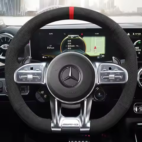 Custom Car Steering Wheel Braid Cover Suede 100% Fit For Mercedes-Benz A35 A45 E63 G63 C63 CLA45 CLS