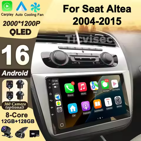 Car Radio Android 16 QLED Screen Qualcomm For Seat Leon 2 MK2 Altea XL 2004-2015 Car Stereo Head Uni