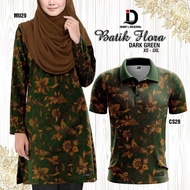 BF29 JERSEY SUBLIMATION BATIK FLORA KIDS DEWASA LONGSLEEVE SHORTSLEEVE COLLAR MUSLIMAH DARK GREEN Mu