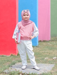 BISA COD Set Rompi Vest Cable Rajut dan Kemeja Putih Anak Usia 2-12tahun / Kemeja Anak / Rompi Cable