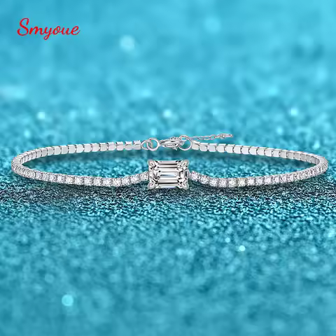 Smyoue 18k Gold Plated 1ct Emerald Cut Moissanite Tennis Bracelet for Women Men 5*7mm Luxury Quality