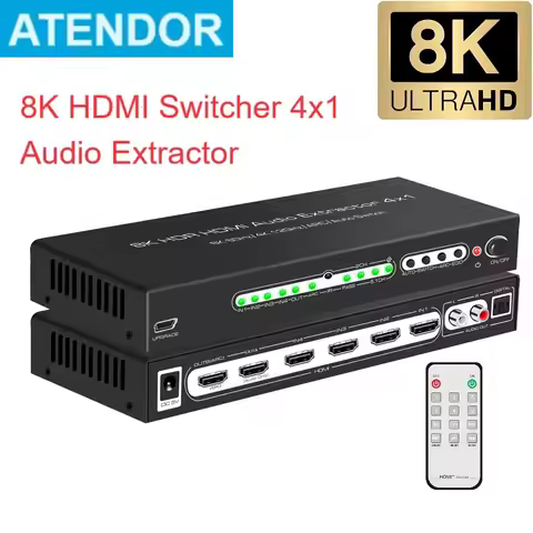 v2.1 HDMI-compatible Switcher Selector 4 In 1 Out ARC Audio Extractor 7.1 5.1 Audio Output Dolby Atm