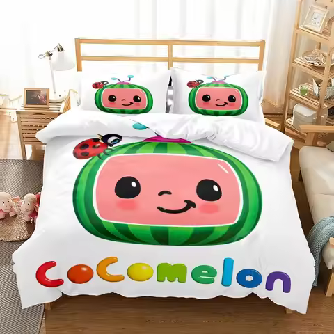 Cocomelon Bedding Set Twin Double Cartoon Girl Duvet Cover and Pillowcase Child Polyester Bed Sets