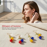 [PEMY] Cute Cherry Dangle Earrings White Flower Green Leaf Decor Skin-friendly Jewelry for Girls Wee