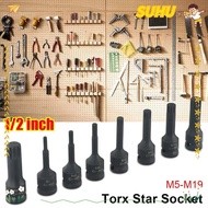 SUHU 1Pcs Electric Drill Socket Adapter, Long Bit Cr-Mo Steel 12 Point Torx Socket, 78mm Length M5-M