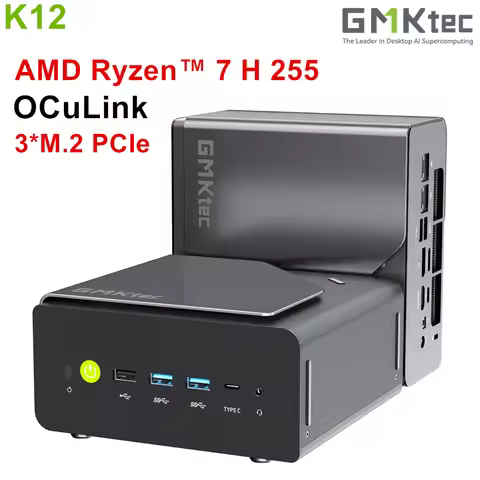 GMKtec NucBox K12 Gaming Mini PC AMD Ryzen 7 H 255 OCuLink USB4 2*DDR5 3*PCIe 2*2.5G LAN RGB Desktop