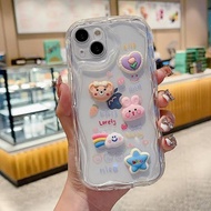 HP TRANSPARENT WAVE BEAR CASE FOR SAMSUNG 3D embossed RAISED CASE/ Cute, aesthetic, contemporary Sof