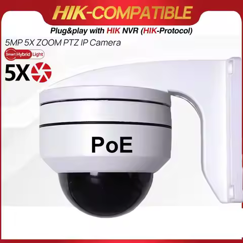 HD 5MP PTZ POE Network Camera Outdoor with 5X Optical Zoom, Dome Security IP Camera, Night Vision Hi