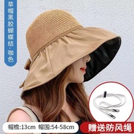 YQSummer Black Rubber Bow Sun Protection Sun Hat Female Hollow-out Straw Hat Uv Protection Big Brim Face-Covering Sun Bu