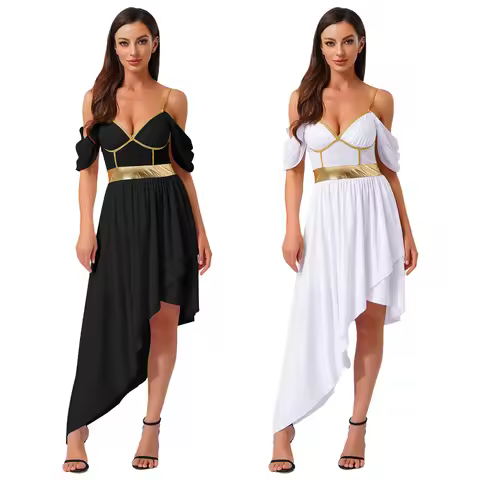 Women Ancient Greek Aphrodite Athena Goddesses Gladiator Queen Cosplay Dress Metallic Shiny Roman To