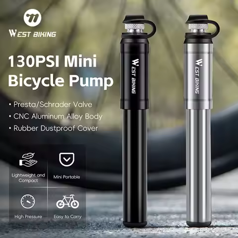 WEST BIKING 130PSI Mini Bike Pump Aluminum Alloy Portable Drop-proof Bike Ultraligh Hand Air Pump MT
