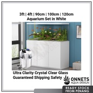 [Ready Stock Free Ship] 3ft 4ft Ultra Crystal Clear CC Arowana Fish Tank Aquarium Set Cabinet Filter Cover White 超白龙鱼草缸