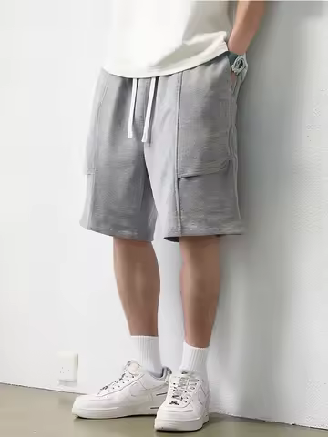 Summer Men's Knit Casual Shorts Cotton-Blend Cool Comfort Sport Shorts Relaxed-Fit Gym Shorts Asian 
