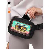 Vintage Cassette Tape Print Crossbody Bag - Retro 80s Nostalgic Design, Casual Sports Waist Bag, Wat
