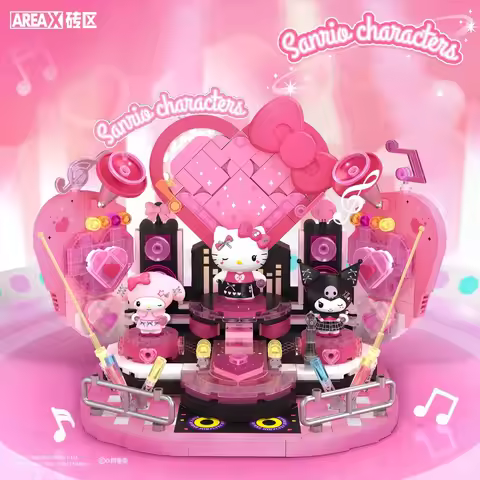 Sanrio Sweetheart Shining Stage Building Blocks Hello Kitty Kuromi Scene Model Bricks With Light Orn