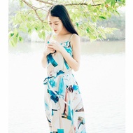MZB Beach Skirts for Women Summer Seaside Resort Maxi Dress Chiffon Print Sleeveless Slip Dress Hawa