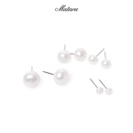 Matara Studio: Classic - Only White Pearl Stud Earrings ต่างหูไข่มุกแท้สีขาว ก้านSilver925 ชุบทองคำขาว