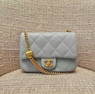 特價⭐Chanel 24p 愛心調節扣 方胖子 20cm 中號 灰色 荔枝牛皮 復古金 cf mini flap bag Grey 鏈條垂蓋手袋 迷你 ‖ 25k 26c 26p lp hobo 25