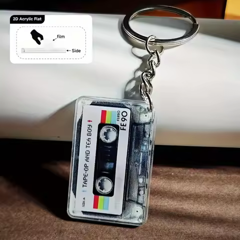 Vintage 8-Track Design with Colorful Tape Art, Durable Acrylic Material, Ideal for Backpacks, Wallet