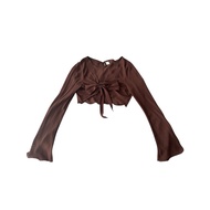(2nd Hand Clothes)Divided by H&M Authentic See-Through Coat Short Crop Long Sleeves Tied Front Brown