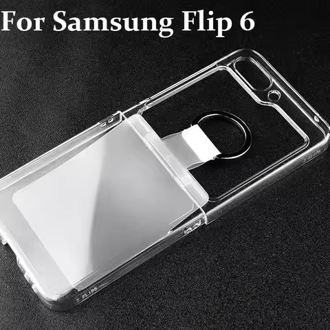 PC Transparent Ring Holder Phone Case for Samsung Galaxy Z Flip 5 6 5G Flip6 Flip5 Protection 2-PIEC