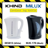 MILUX MJK170 Cordless Jug Kettle Black / KHIND EK5813 Electric Jug Kettle 1.7L White