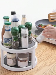 Double Layer Multi-Functional Kitchen Seasoning Bottle Rotating Storage Carousel Rack, Cabinet Rotat