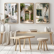 2D Flat 3pcs 2D Mediterranean Architecture Print On Canvas Frameless Poster Modern Art Painting