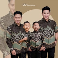 KEMEJA HIJAU Alma Clothing Batik Shirt For Boys (Kawung Shirt) Sage Green Color Batik For Adult Men Couple Batik Father And Son