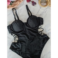 Plus Size 2XL One Piece Black Cut-out Swimsuit.