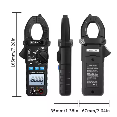 SK-203 Intelligent Clamp Meter 600A AC/DC Current/RMS 35mm Large Diameter Clamp Head Backlight + Fla