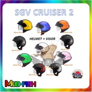 Helmet Motor  ✬TOPI KELEDAR SGV CRUISER 2 + VISOR HELMET GREY | PEARL | RED | BLUE | YELLOW | ORANGE | SILVER | BLACK | PINK | GREEN♩