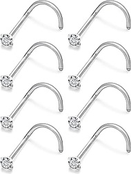 Cisyozi 18G 20G 22G F316 Titanium Nose Rings Studs Implant Nose Ring Stud Corkscrew Hypoallergenic N