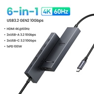 【4K 60Hz】UGREEN 6-in-1 10Gbps USB C Multiport Adapter HUB อุปกรณ์แปลงสัญญาณ RJ45 HDMI for Macbook Ai