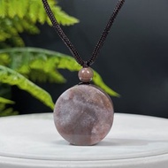 天然豆沙色飄紫珊瑚玉吊墜冰潤玉化胖圓牌光面菊花玉项錬驅災辟邪