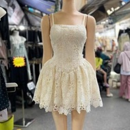 Luxurious women's dress, short flared 2-strap floral lace dress N87(Z6)
