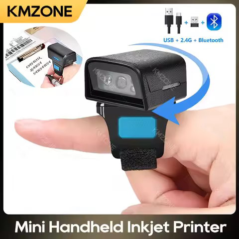 Bluetooth Scanner Ring Wireless Mini Finger Barcode Reader 2D Barcode Scanner Android IOS PC PDF417 