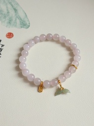 天然藕粉和田玉手鏈 冰底藕粉色玉質溫潤細晴水美人魚尾生日禮物