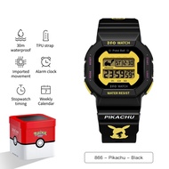 ZGO Pokemon Pikachu Watch for Kids Boys, Waterproof Sports Luminous Digital Watch with Detachable St