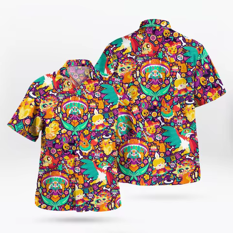 Pokemon Dia de los Muertos Hawaiian Shirt Pokemon Fans Gift Summer Sports Men's T-Shirt Children's C