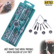 Bộ taro tạo ren trong - ren ngoài 12 chi tiết thép hợp kim cứng độ bền cao tay quay taro tạo ren tro