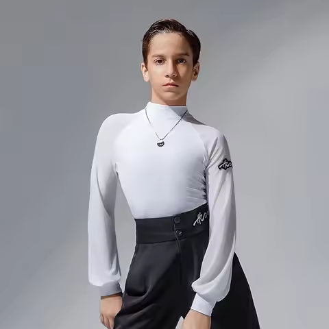 High Neck Long Sleeve Kids Latin Dance Bodysuit Latin Dance Suit Line Dance Clothing Top Female Danc